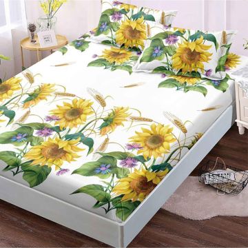 Set husa pentru pat 160*200 cm confectionata din material textil tip  finet cu imprimeu + 2 fete de perna HP160-64