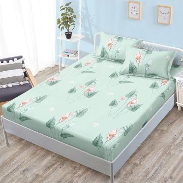Set husa pentru pat 160*200 cm confectionata din material textil tip  finet cu imprimeu + 2 fete de perna HP160-81
