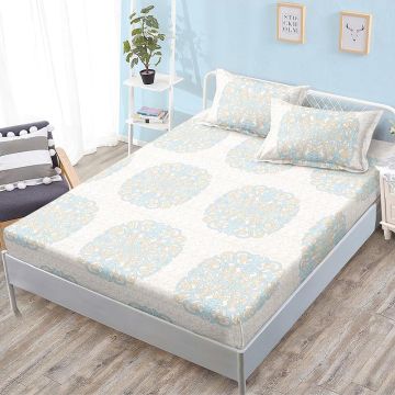 Set husa pentru pat 160*200 cm confectionata din material textil tip  finet cu imprimeu + 2 fete de perna HP160-84