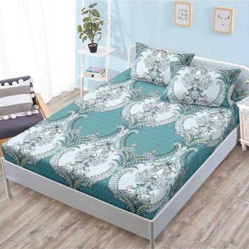 Set husa pentru pat 160*200 cm confectionata din material textil tip  finet cu imprimeu + 2 fete de perna HP160-92