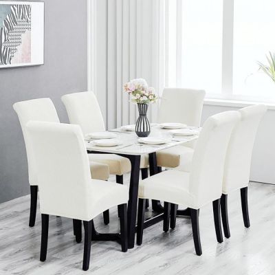 Комплект калъфи за столове, 6 части, с ластик, бял HS6S191-001