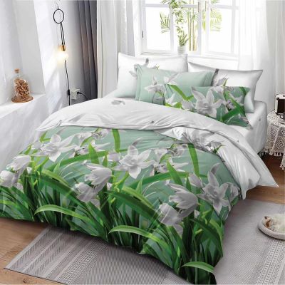 Lenjerie de pat  pentru pat dublu  - material textil tip finet , 6 piese LF7-20224